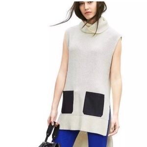 Banana Republic HIGH/LOW SLEEVELESS TURTLENECK TUNIC cream black pockets size M